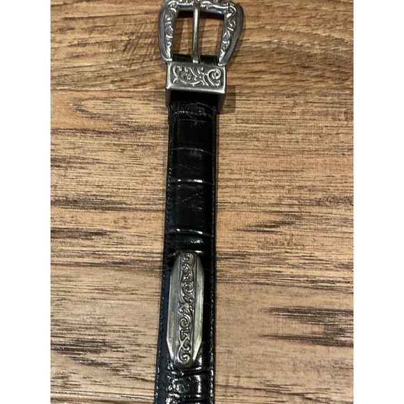 VTG '94 Brighton Black Leather Silver Concho Belt USA Women Small Preppy Western - Picture 3 of 6